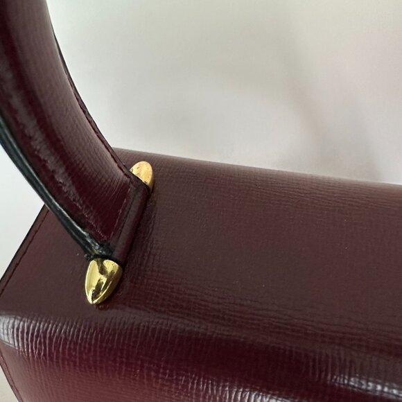 Cartier Wine Burgundy Leather Kelly Style Small Mini Top Handle Satchel Bag - Picture 4 of 10
